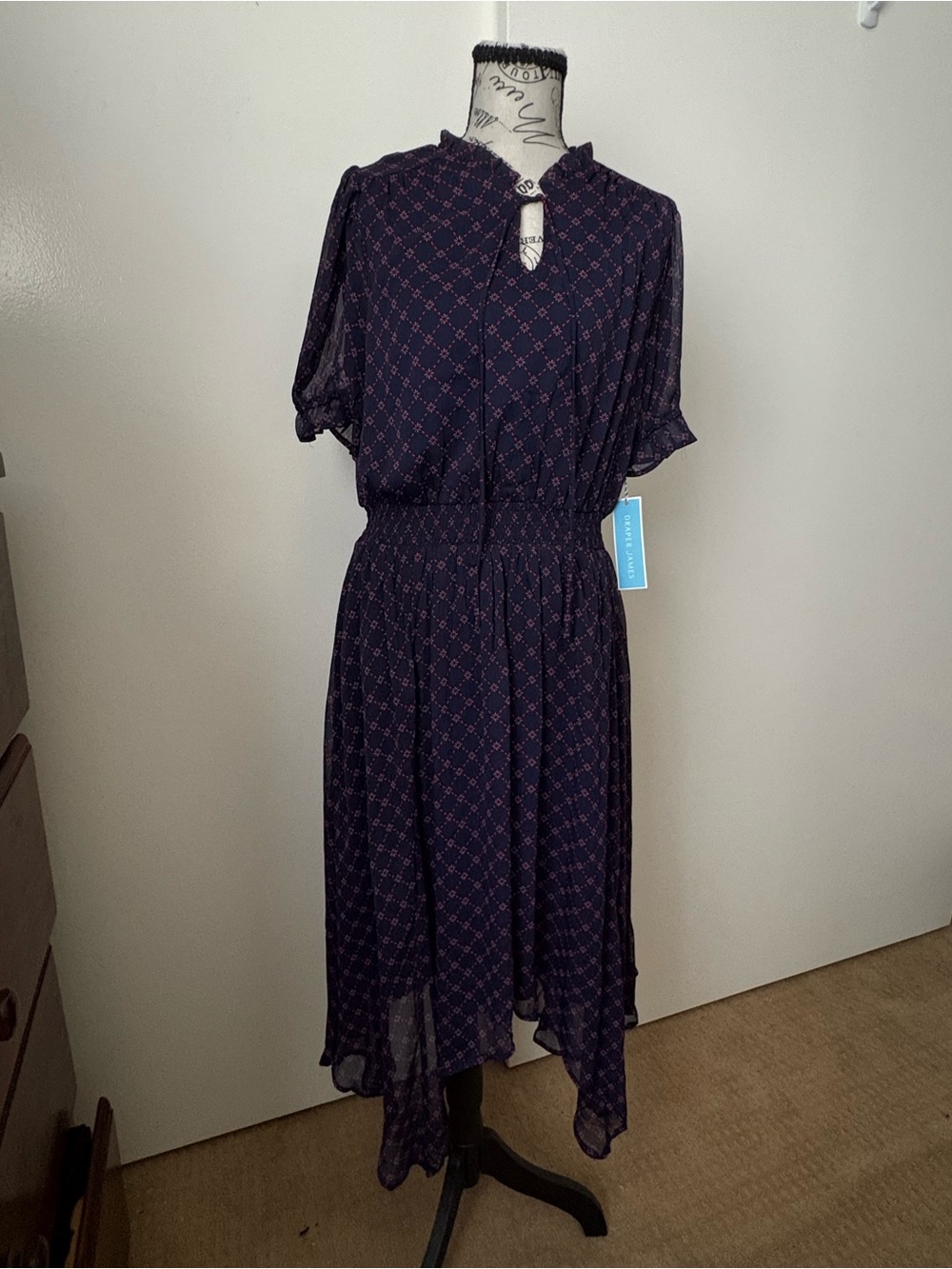 Draper James Navy Dress with Pink Geometric Print